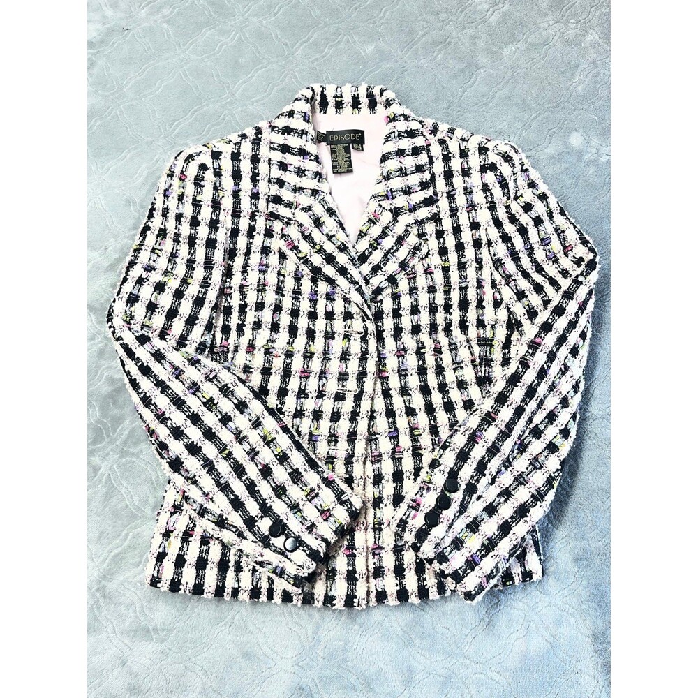 Episode Tweed Blazer Jacket Womens 6 Pink Black Boucle Career Chic AS IS